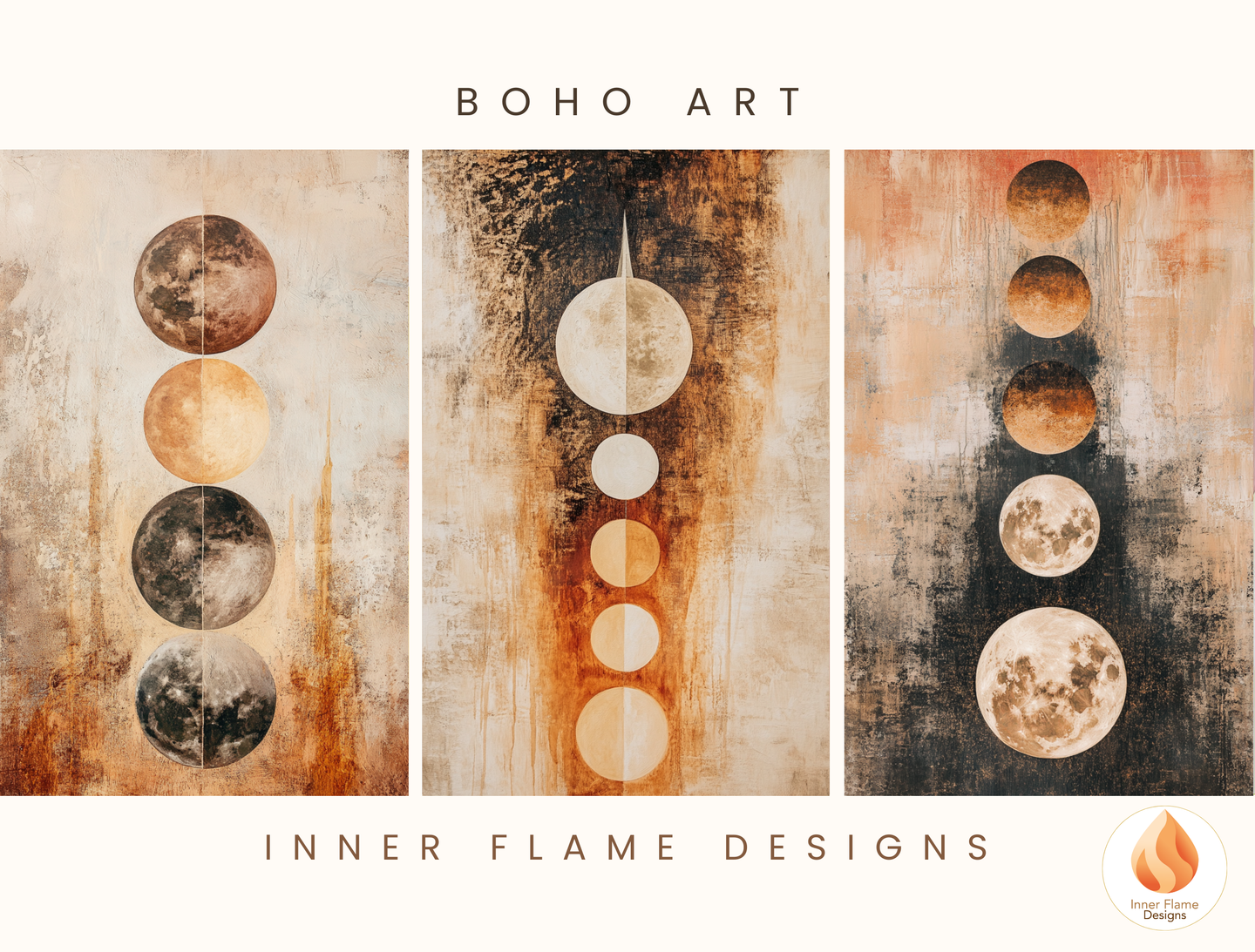 Cosmic Boho Wall Art Décor for Modern Home Design | Triptych Artwork (Series 1)