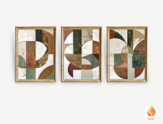 Organic Geometric Artwork for Modern Home Design | Triptych Artwork