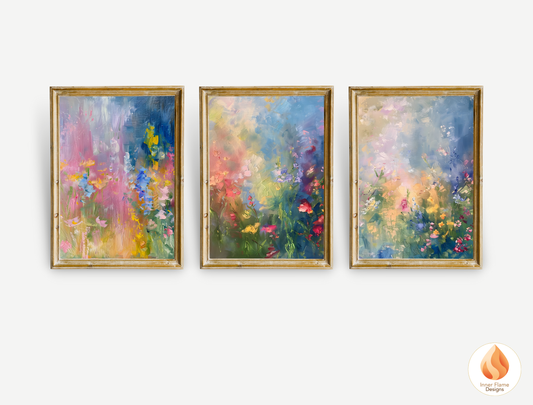 Magical Flower Artwork for Modern Home Design | Triptych Artwork