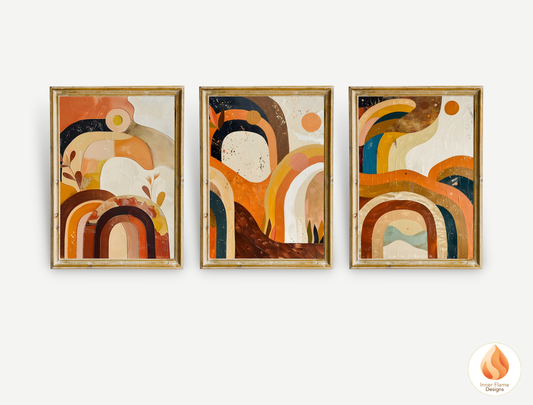 Eclectic Boho Wall Art Décor for Modern Home Design | Triptych Artwork (Series 3)