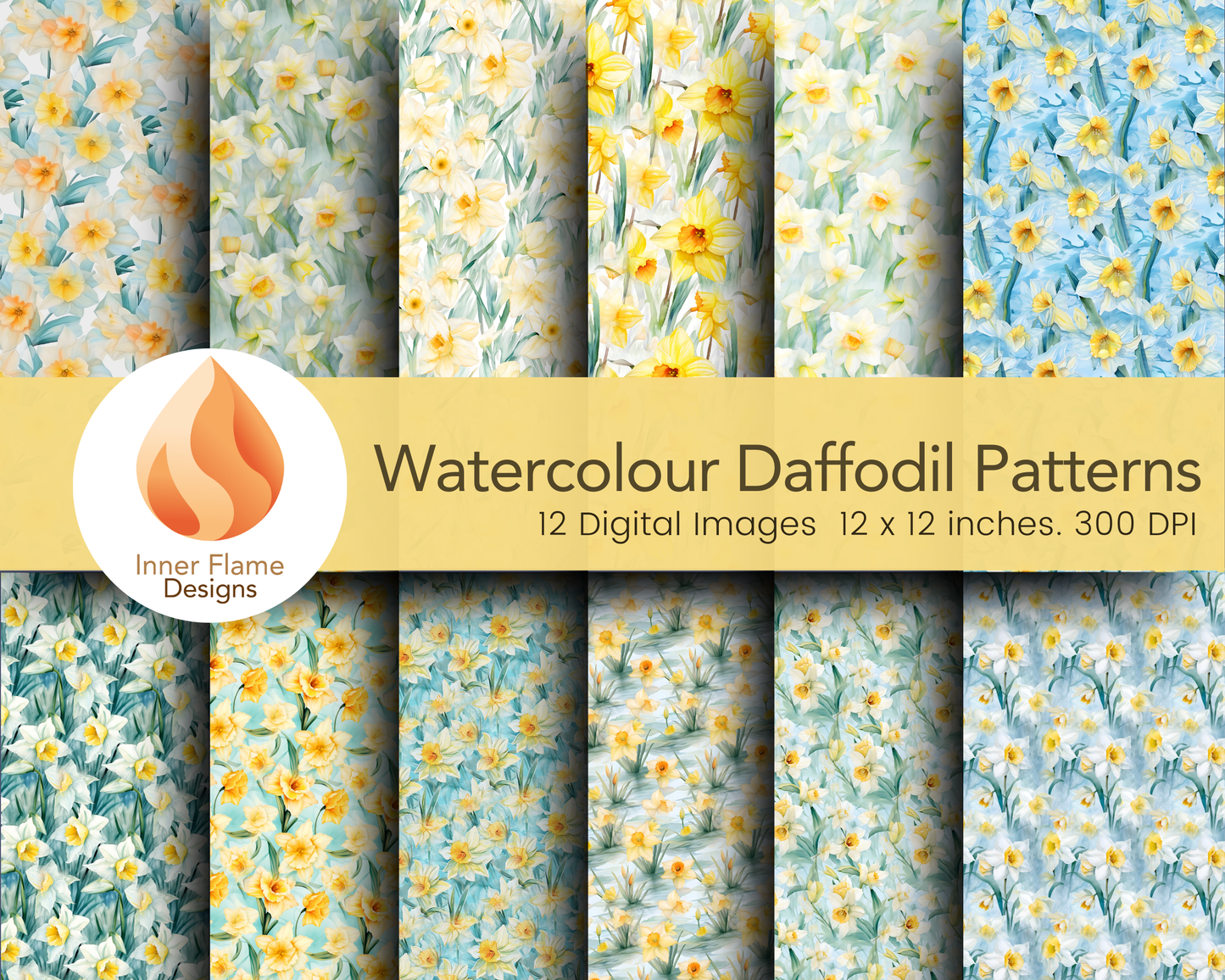 Watercolour Daffodil Floral Surface Patterns | Seamless Patterns for Wallpaper, Textiles, Packaging and Digital Designs