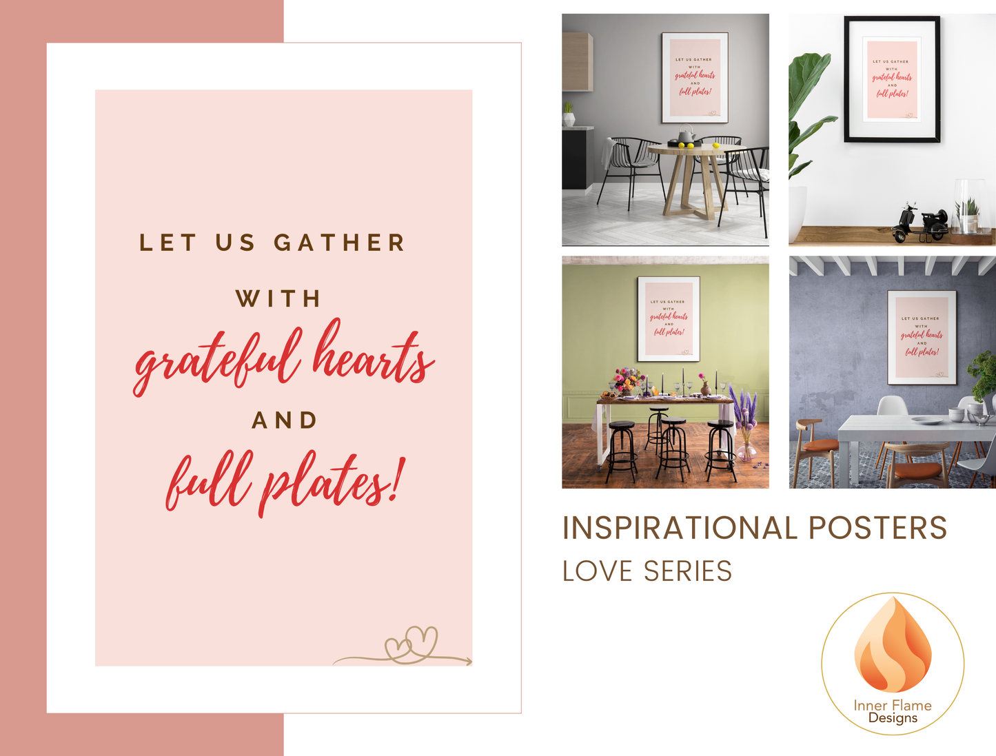 Motivational Poster with Quote on Family and Togetherness 5 - "Let Us Gather With Grateful Hearts And Full Plates!"