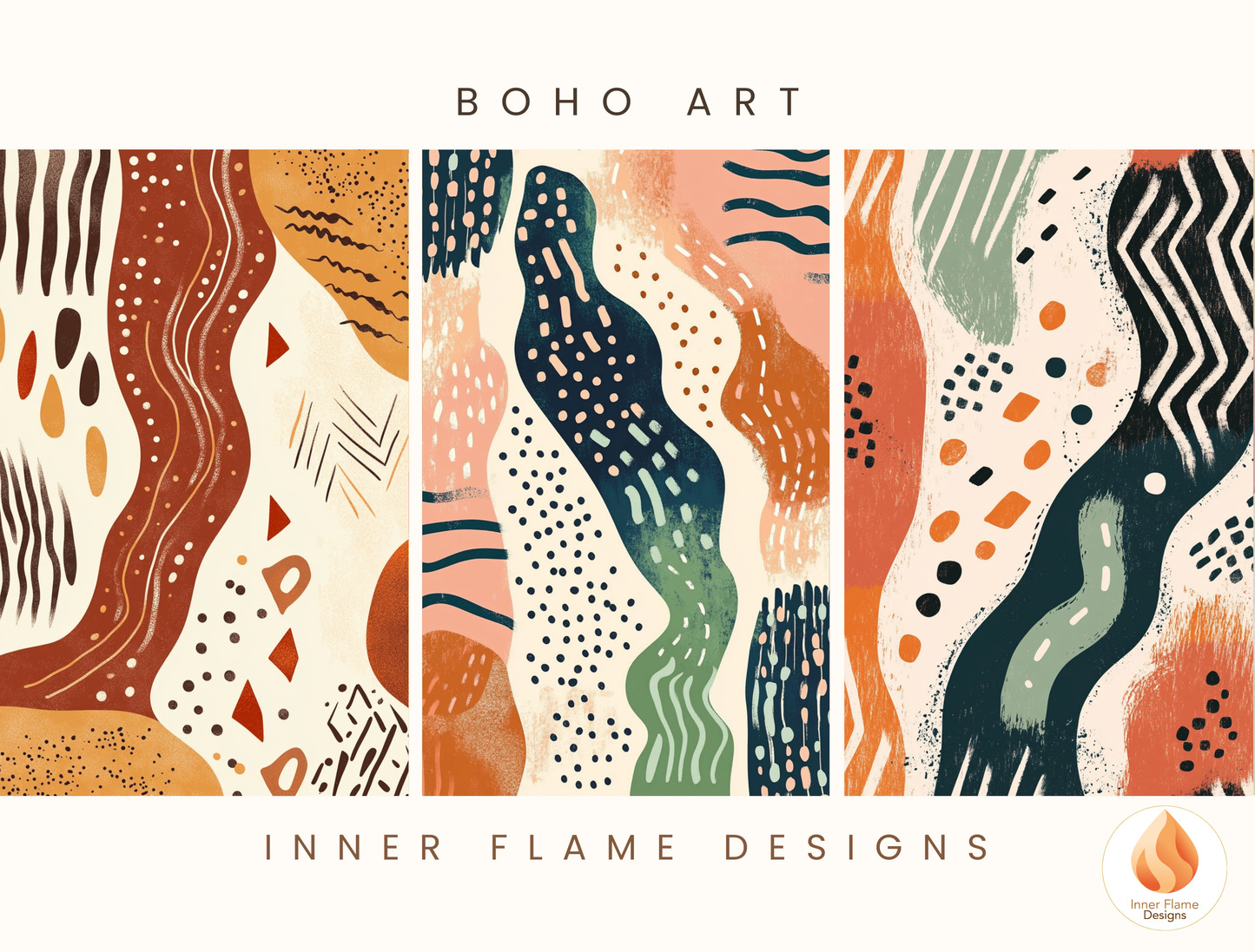 Primitive Boho Wall Art Décor for Modern Home Design | Triptych Artwork