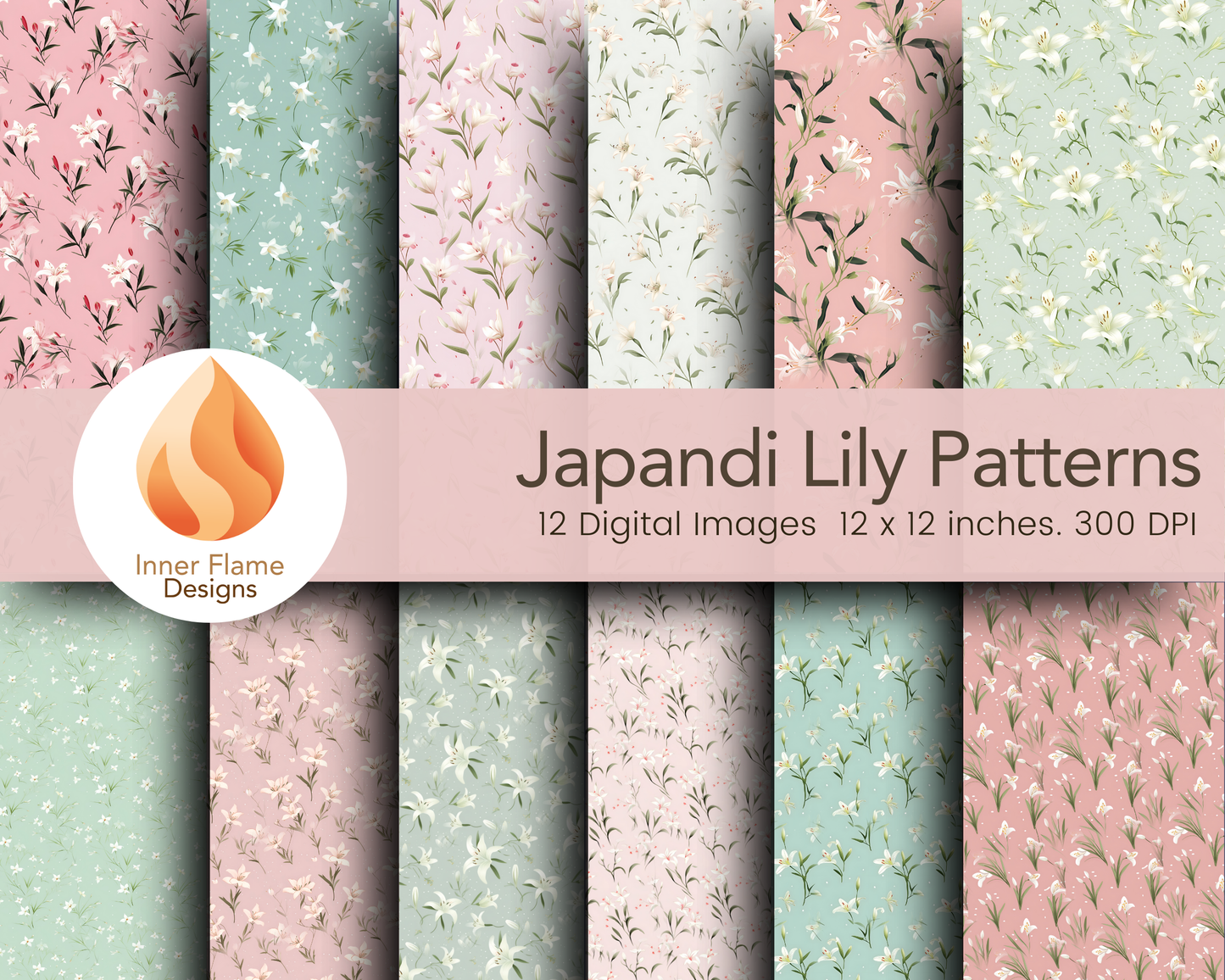 Japandi Lily Floral Surface Patterns | Seamless Patterns for Wallpaper, Textiles, Packaging and Digital Designs