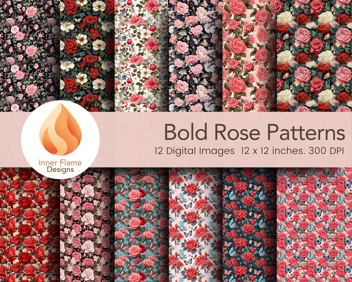 Bold Rose Floral Surface Patterns | Seamless Patterns for Wallpaper, Textiles, Packaging and Digital Designs