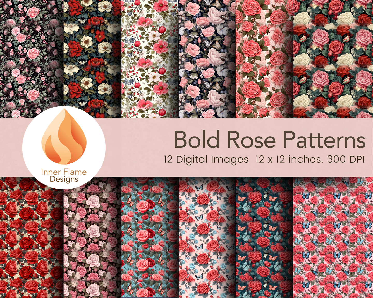 Bold Rose Floral Surface Patterns | Seamless Patterns for Wallpaper, Textiles, Packaging and Digital Designs