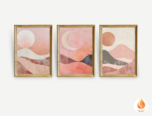 Soothing Boho Wall Art Décor for Modern Home Design | Triptych Artwork (Series 5)