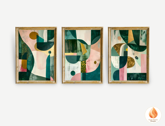 Eclectic Geometric Artwork for Modern Home Design | Triptych Artwork