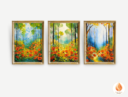 Whimsical Flower Artwork for Modern Home Design | Triptych Artwork