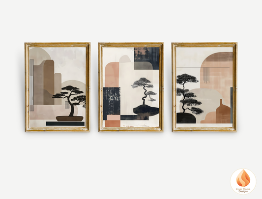 Elegant Japandi Art for Modern Home Design | Triptych Artwork