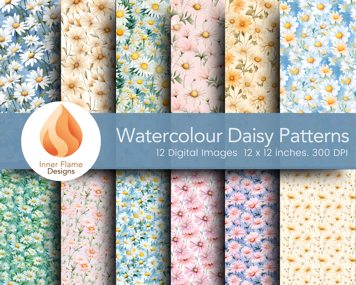 Watercolour Daisy Floral Surface Patterns | Seamless Patterns for Wallpaper, Textiles, Packaging and Digital Designs