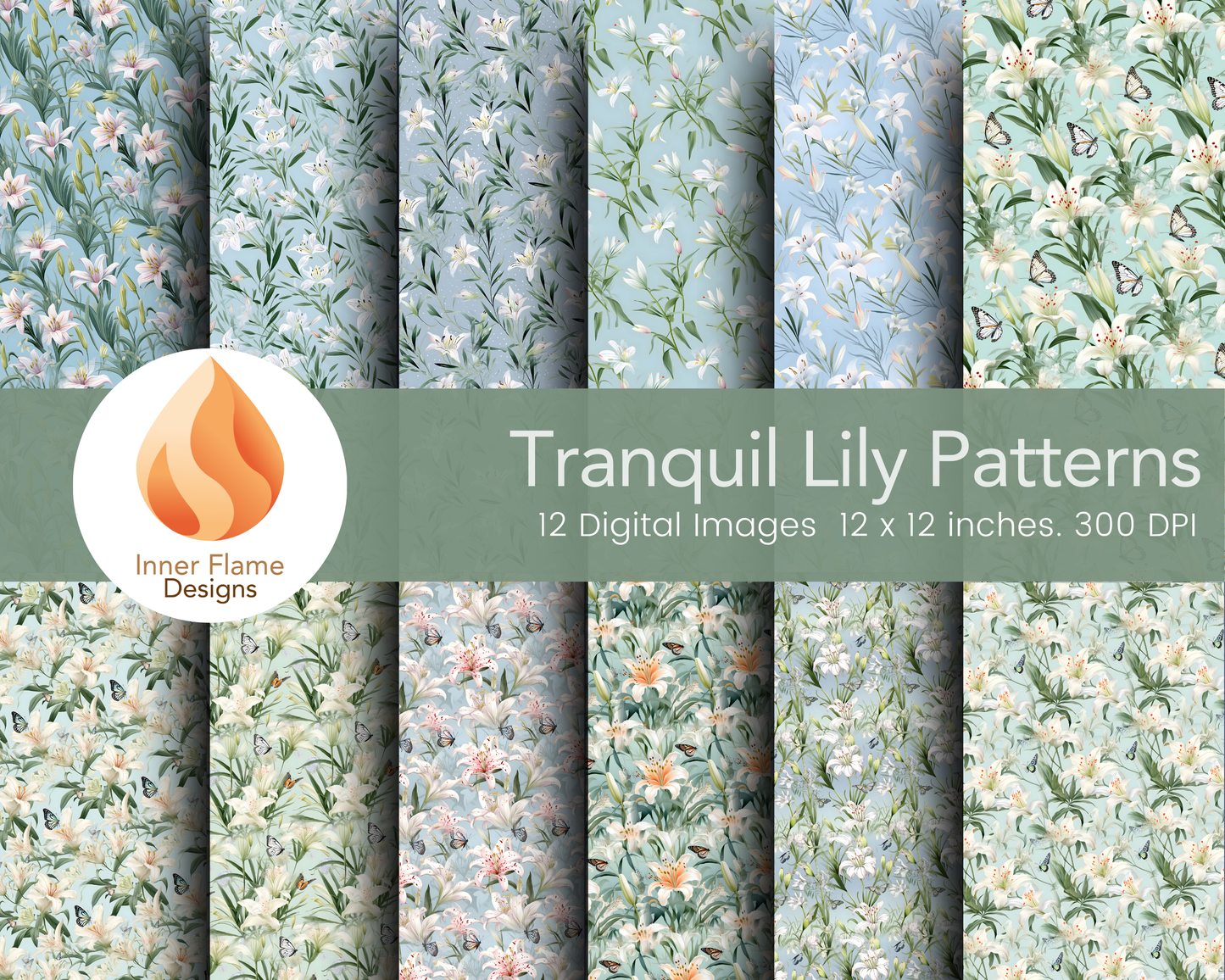 Tranquil Lily Floral Surface Patterns | Seamless Patterns for Wallpaper, Textiles, Packaging and Digital Designs