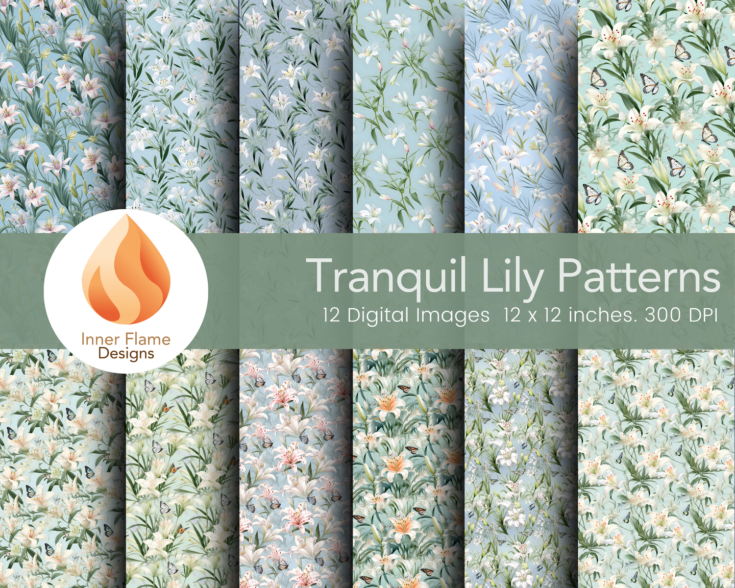 Tranquil Lily Floral Surface Patterns | Seamless Patterns for Wallpaper, Textiles, Packaging and Digital Designs