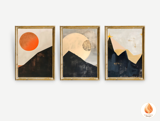 Ethereal Japandi Art for Modern Home Design | Triptych Artwork (Series 2)