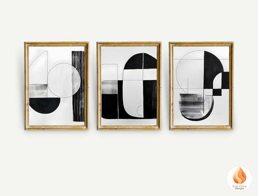 Monochromatic Line Art for Modern Home Design | Triptych Artwork (Series 2)
