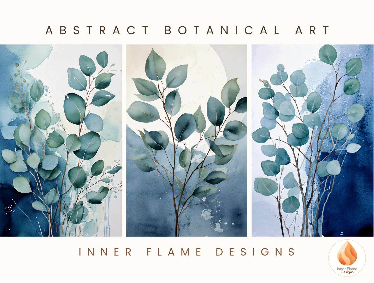 Cerulean Botanical Art for Modern Home Design | Triptych Artwork