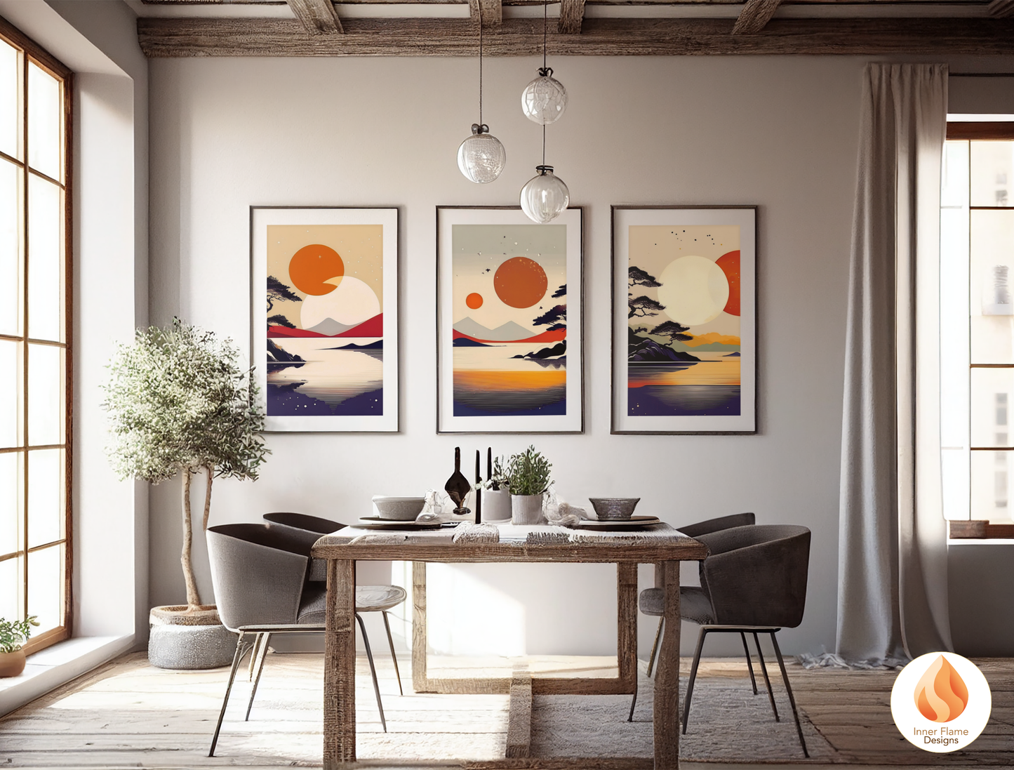 Striking Japandi Art for Modern Home Design | Triptych Artwork