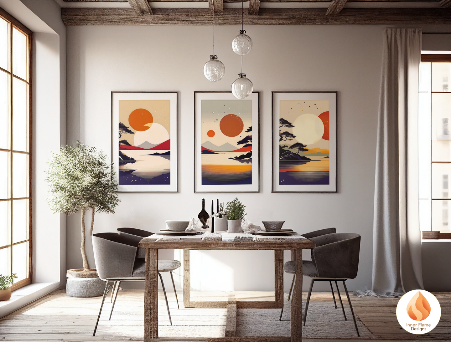 Striking Japandi Art for Modern Home Design | Triptych Artwork