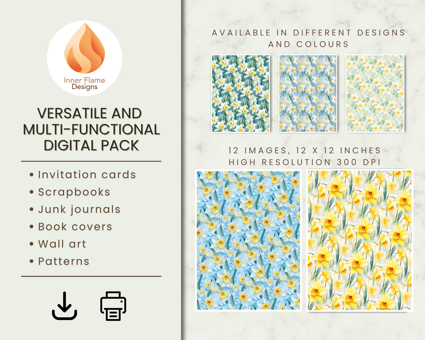 Watercolour Daffodil Floral Surface Patterns | Seamless Patterns for Wallpaper, Textiles, Packaging and Digital Designs