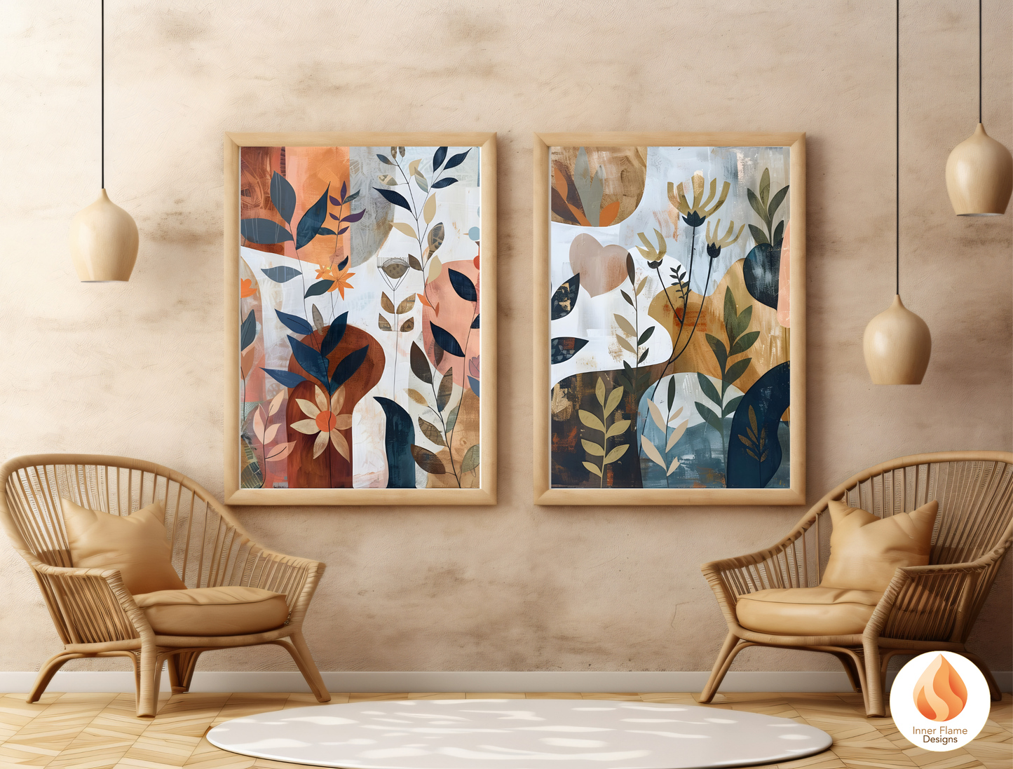 Modern Boho Wall Art Décor for Modern Home Design | Triptych Artwork (Series 3)