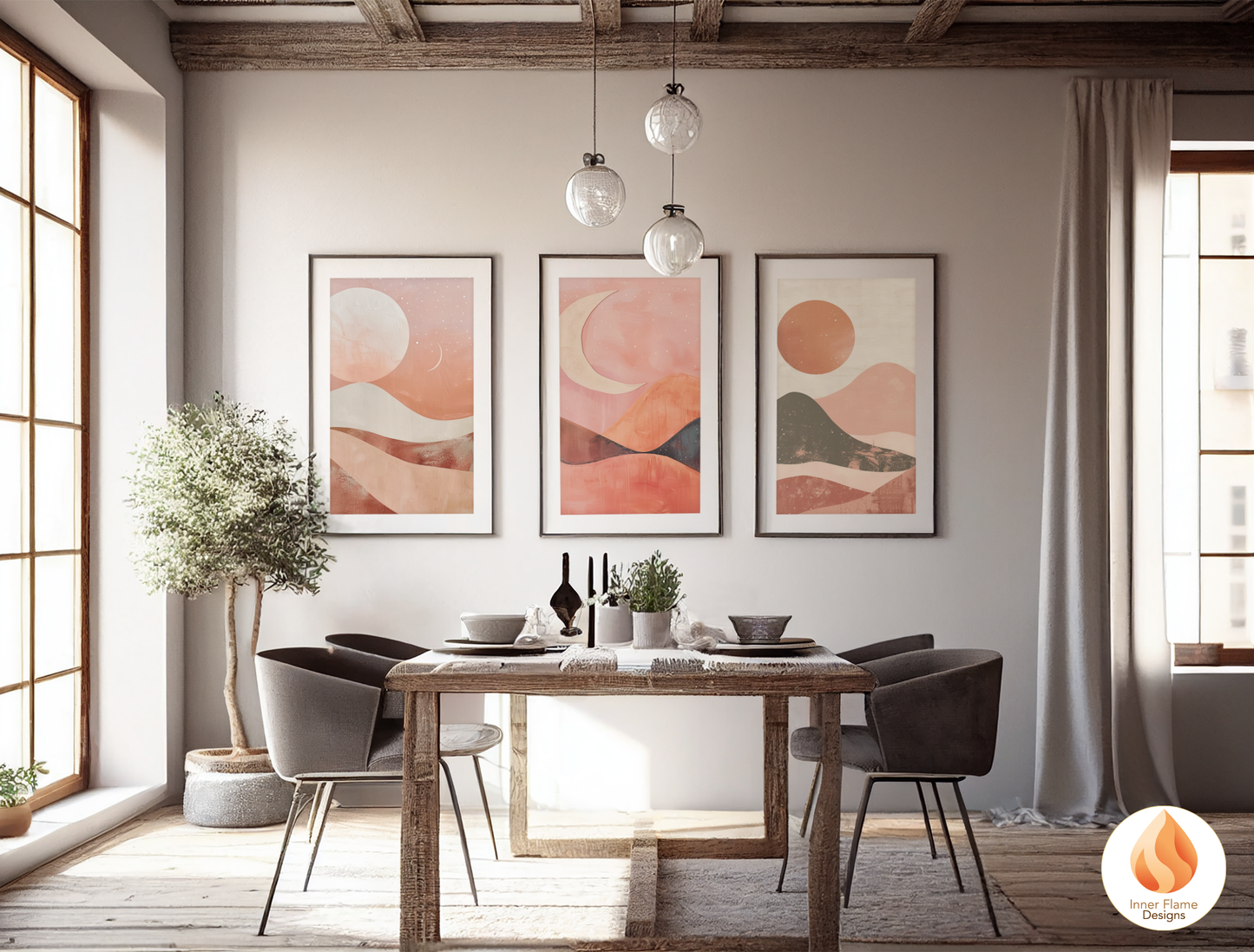 Soothing Boho Wall Art Décor for Modern Home Design | Triptych Artwork (Series 5)