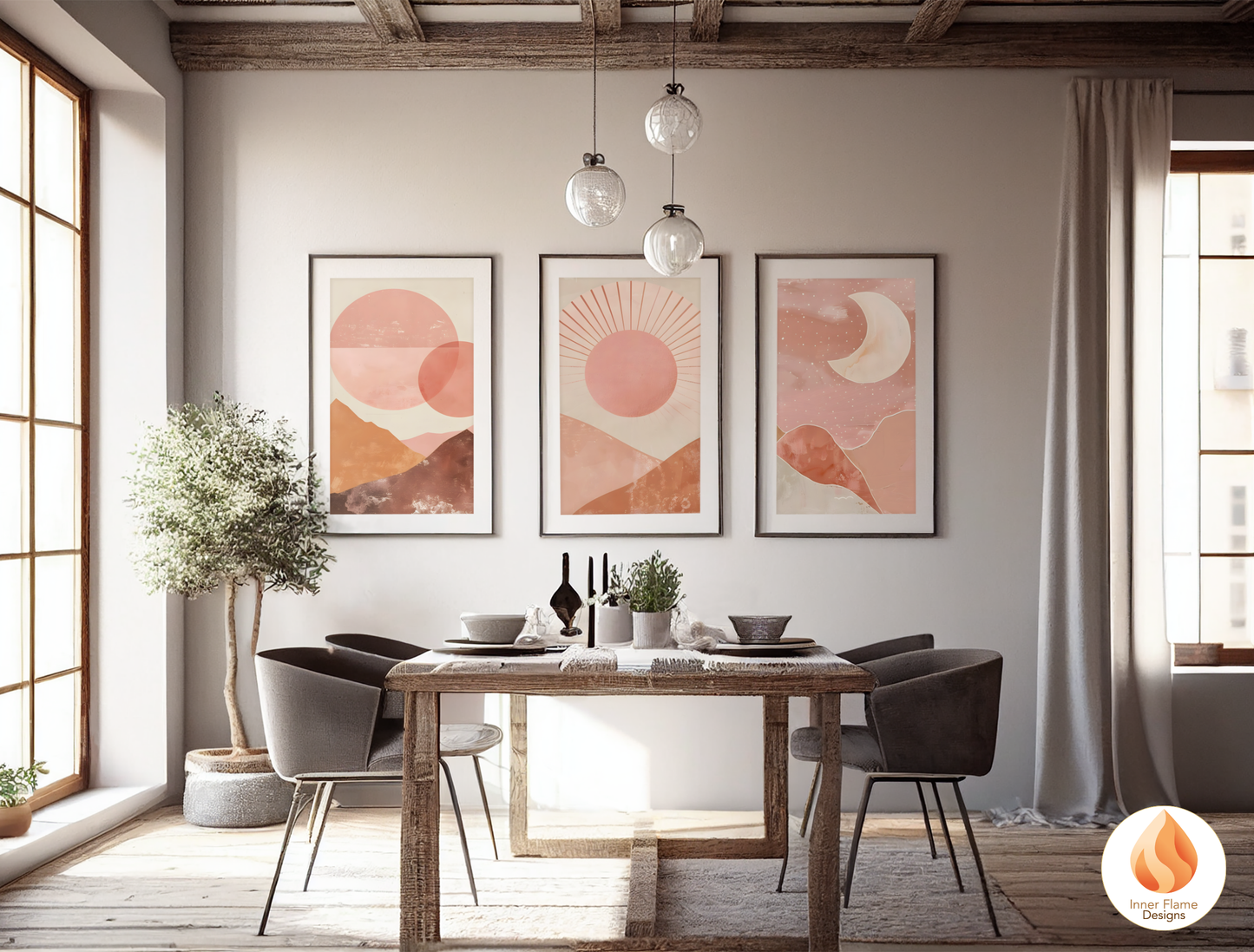 Soothing Boho Wall Art Décor for Modern Home Design | Triptych Artwork (Series 1)