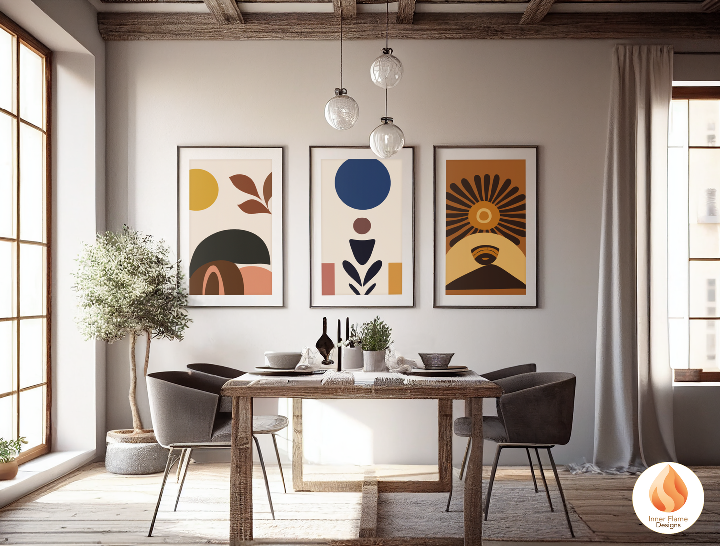 Eclectic Boho Wall Art Décor for Modern Home Design | Triptych Artwork (Series 1)