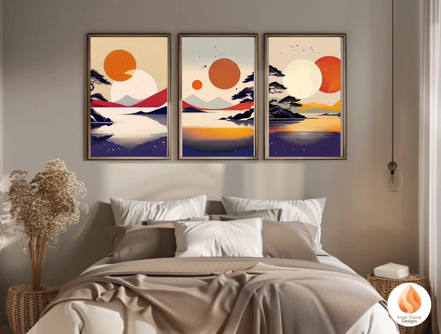 Striking Japandi Art for Modern Home Design | Triptych Artwork