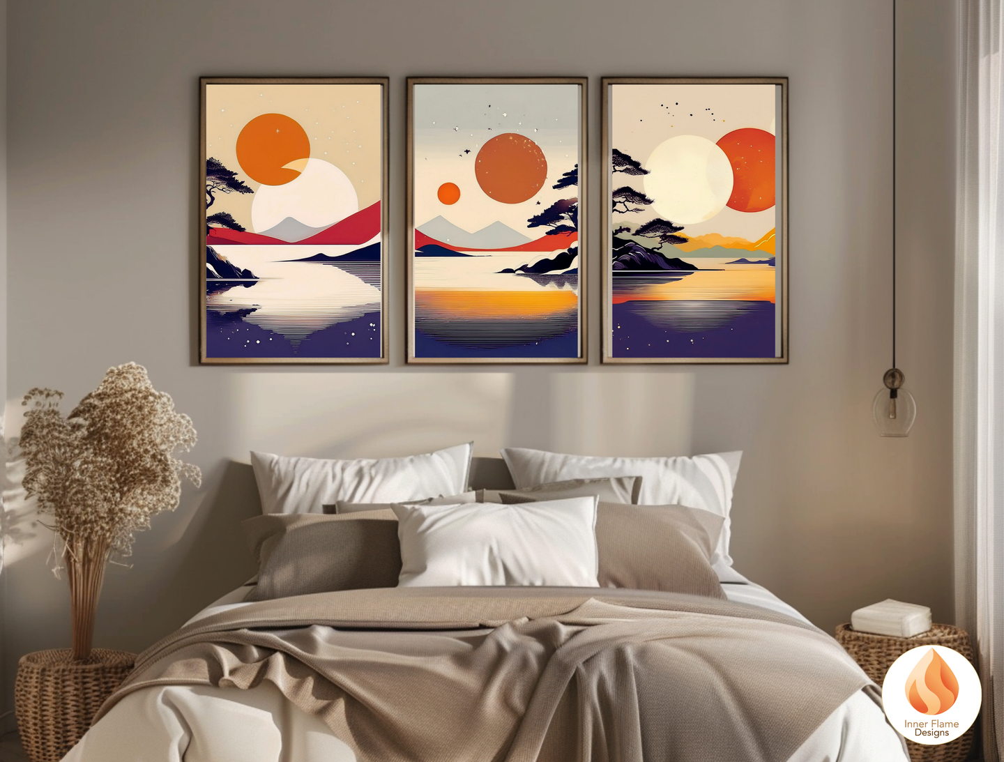 Striking Japandi Art for Modern Home Design | Triptych Artwork