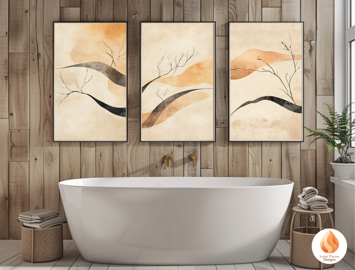 Refined Japandi Art for Modern Home Design | Triptych Artwork