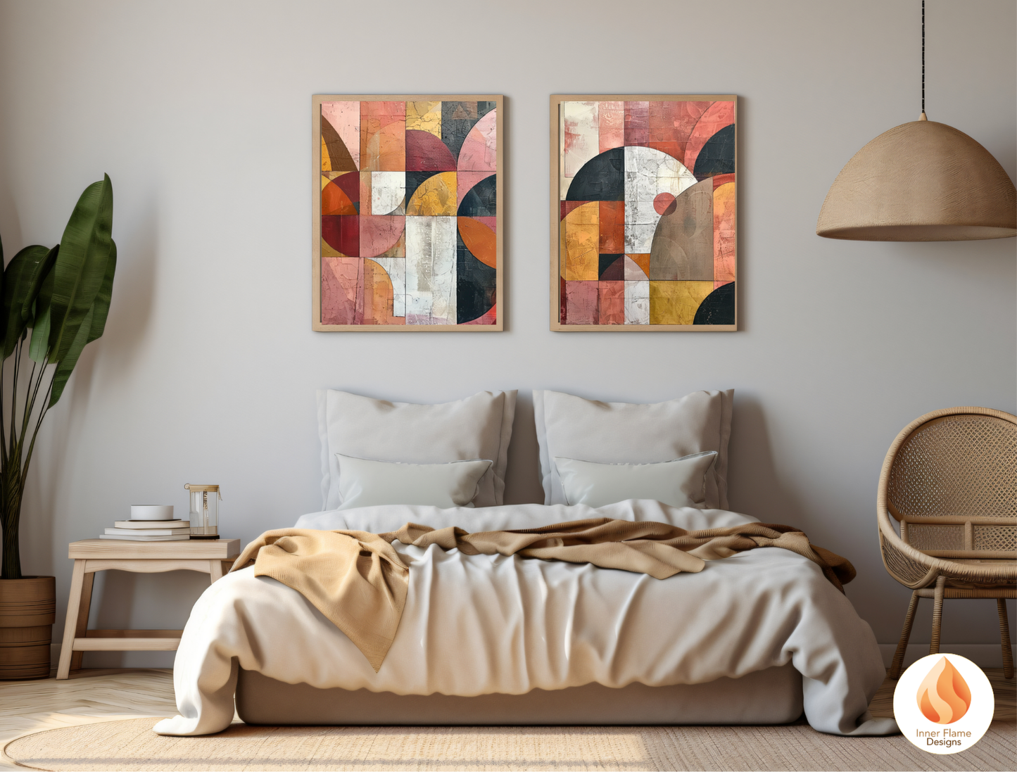 Bold Geometric Artwork for Modern Home Design | Triptych Artwork