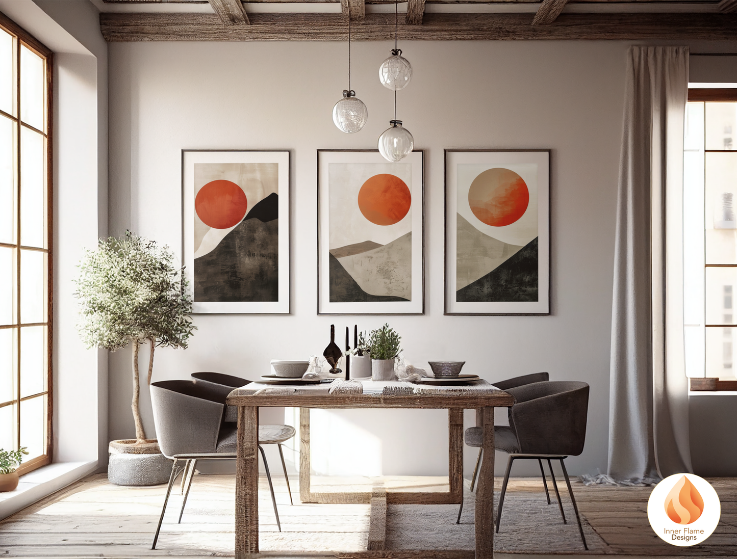 Ethereal Japandi Art for Modern Home Design | Triptych Artwork (Series 5)