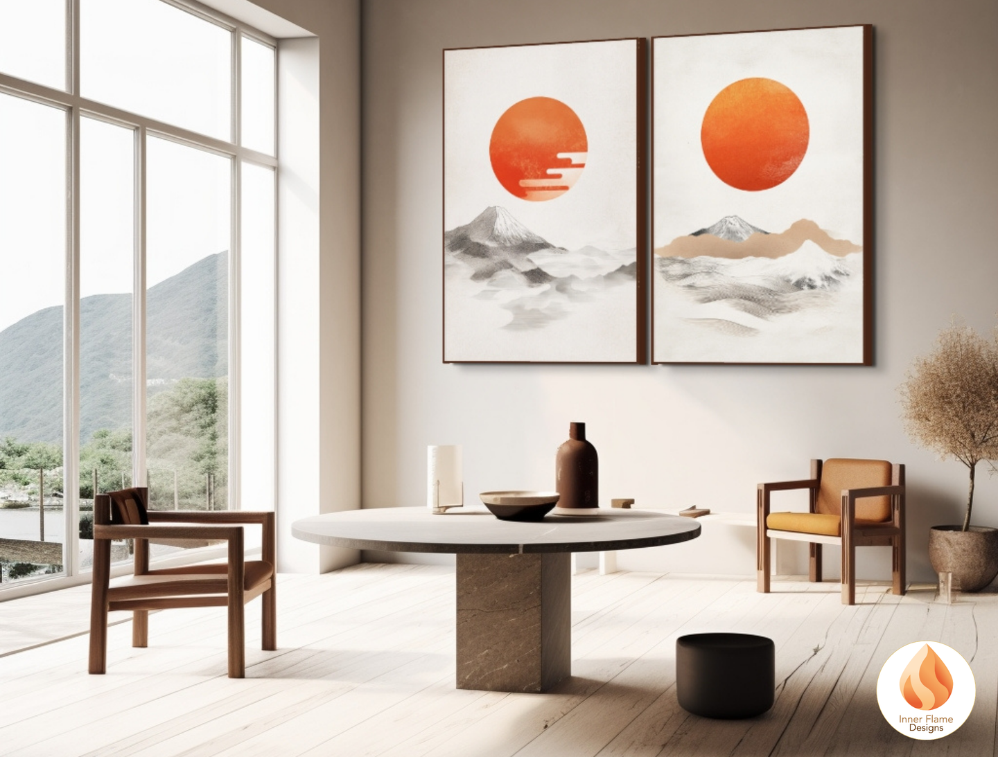 Harmonious Japandi Art for Modern Home Design | Diptych Artwork (Series 1)