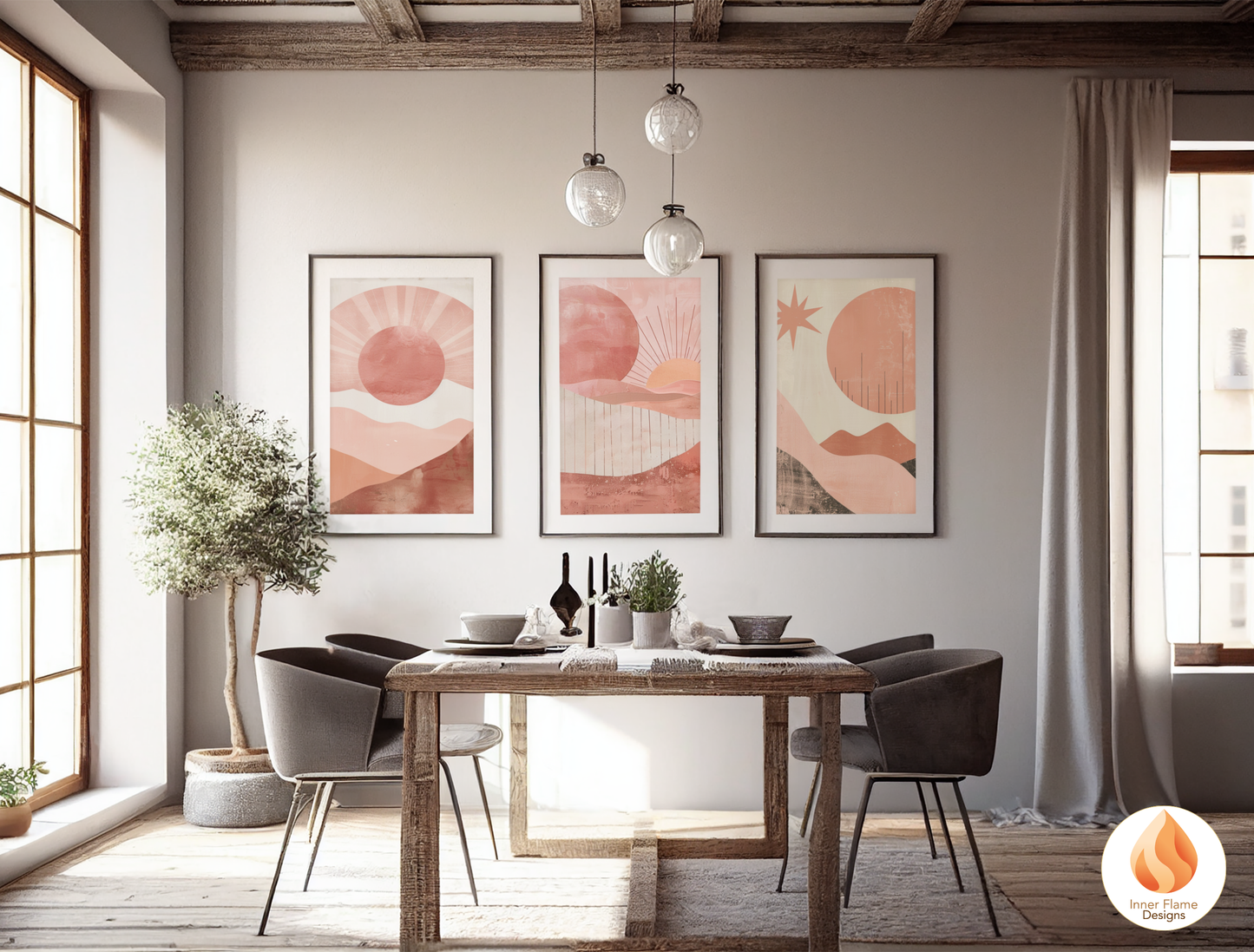 Soothing Boho Wall Art Décor for Modern Home Design | Triptych Artwork (Series 4)