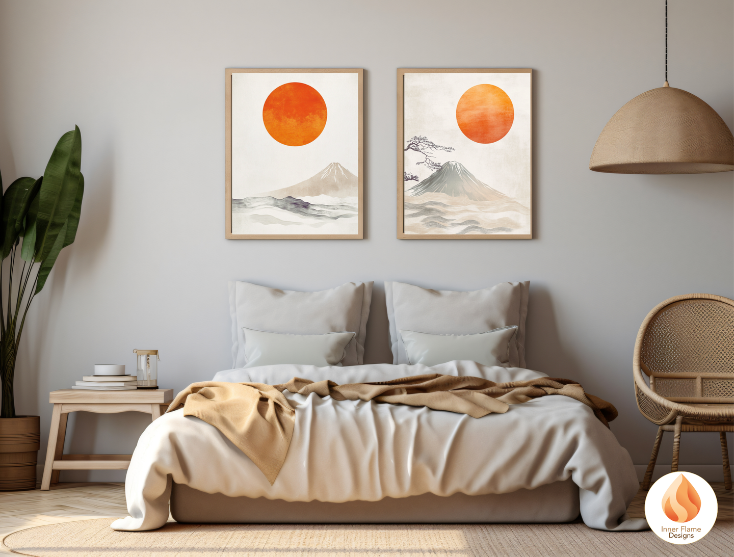 Harmonious Japandi Art for Modern Home Design | Diptych Artwork (Series 2)