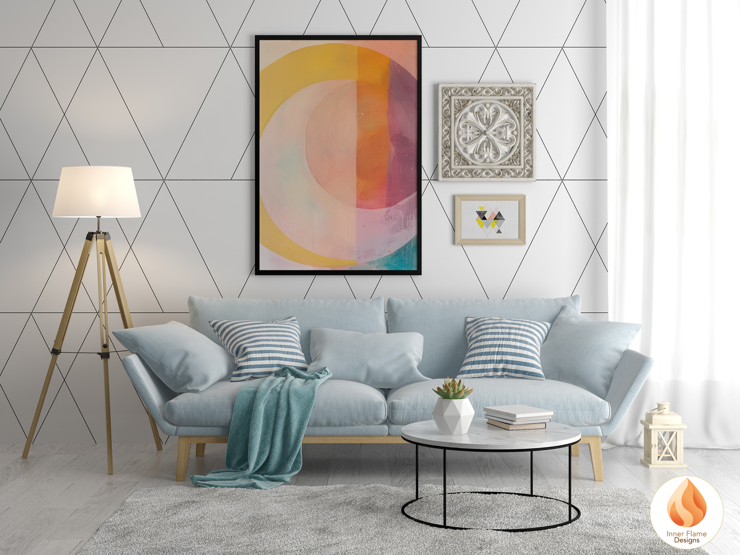 Joyful Geometric Artwork for Modern Home Design | Triptych Artwork
