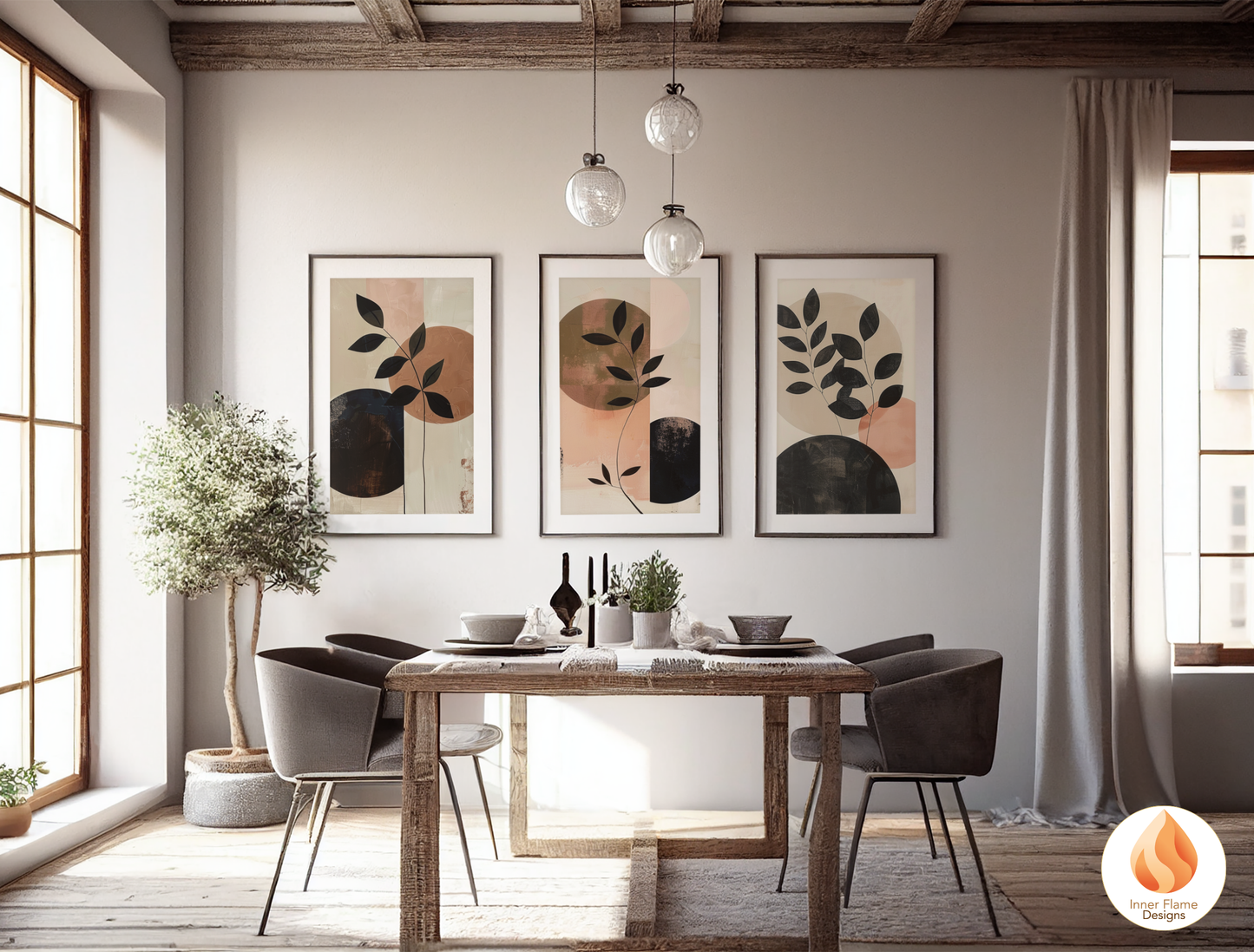 Charming Japandi Art for Modern Home Design | Triptych Artwork (Series 1)