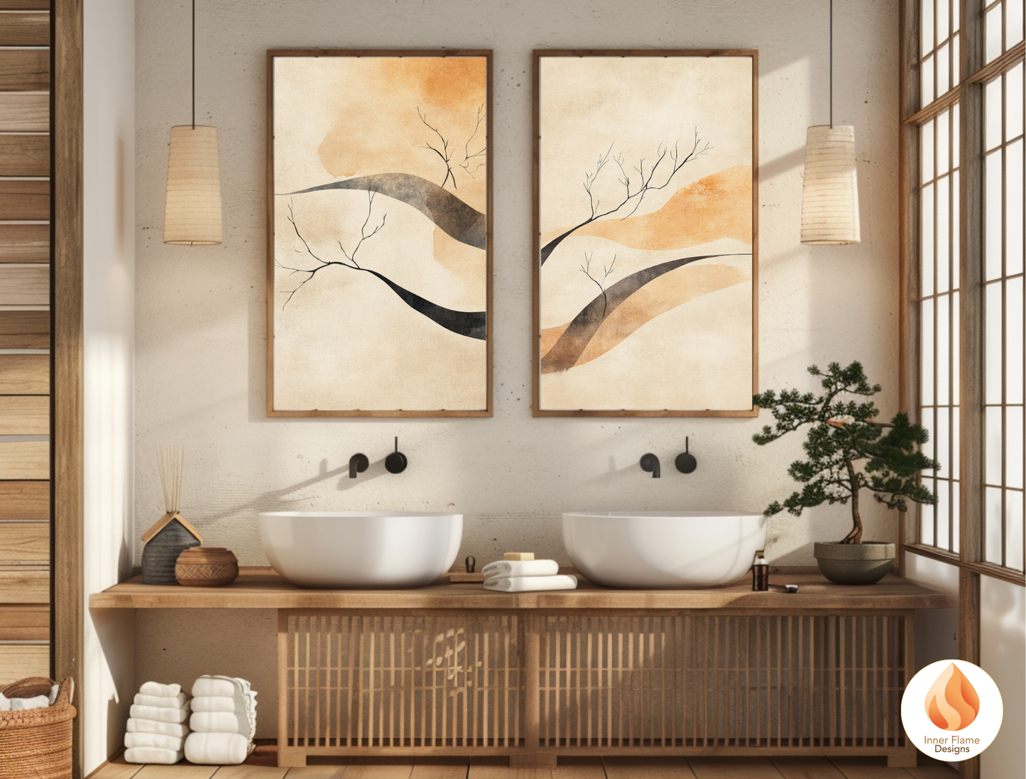 Refined Japandi Art for Modern Home Design | Triptych Artwork