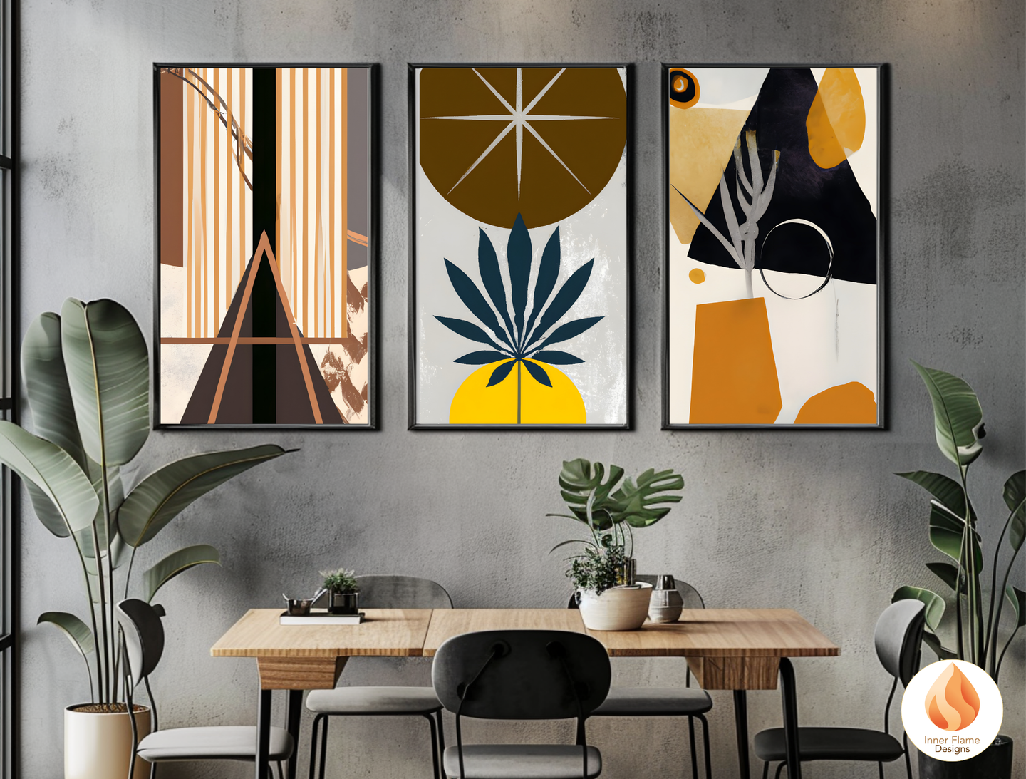 Eclectic Boho Wall Art Décor for Modern Home Design | Triptych Artwork (Series 2)