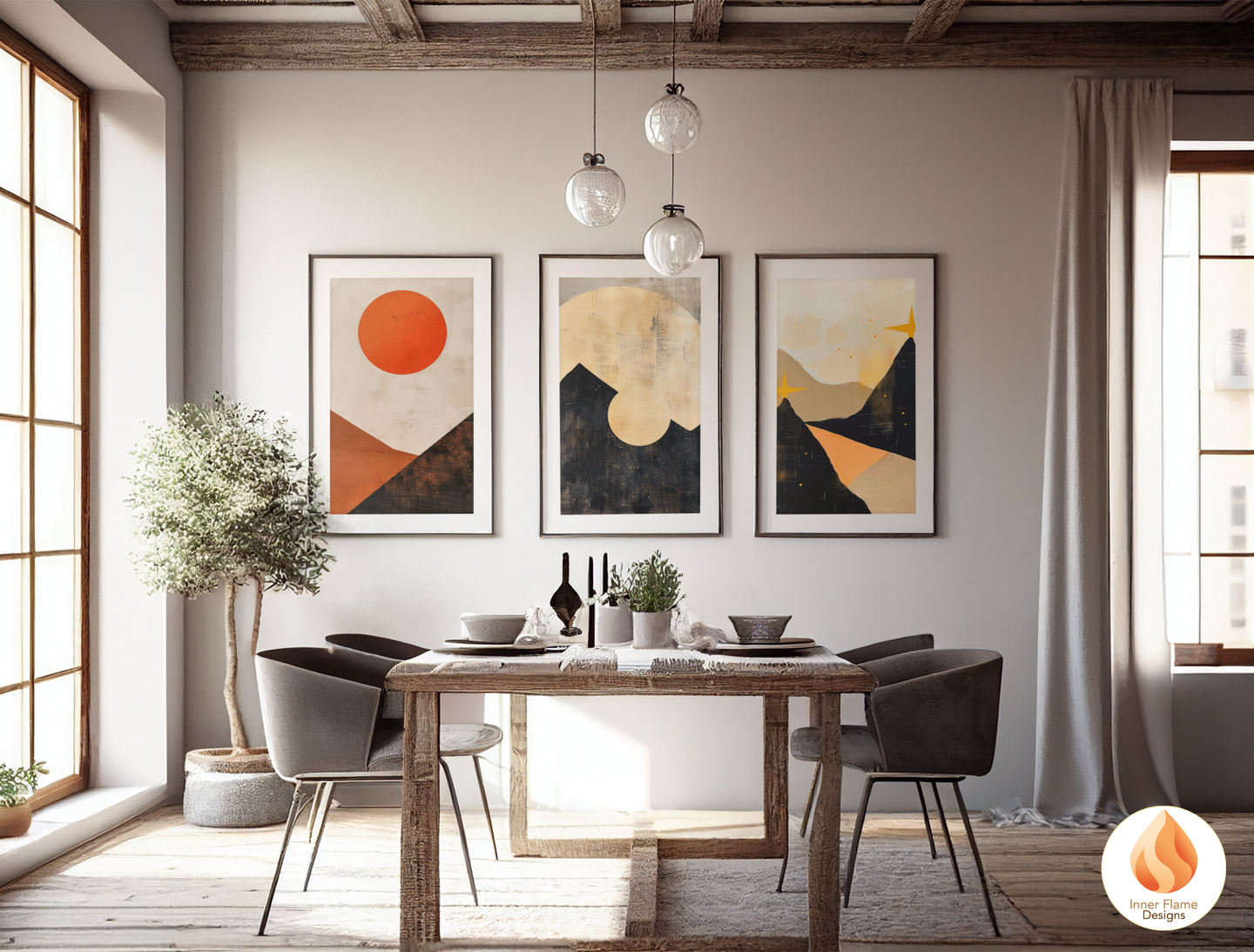 Ethereal Japandi Art for Modern Home Design | Triptych Artwork (Series 4)