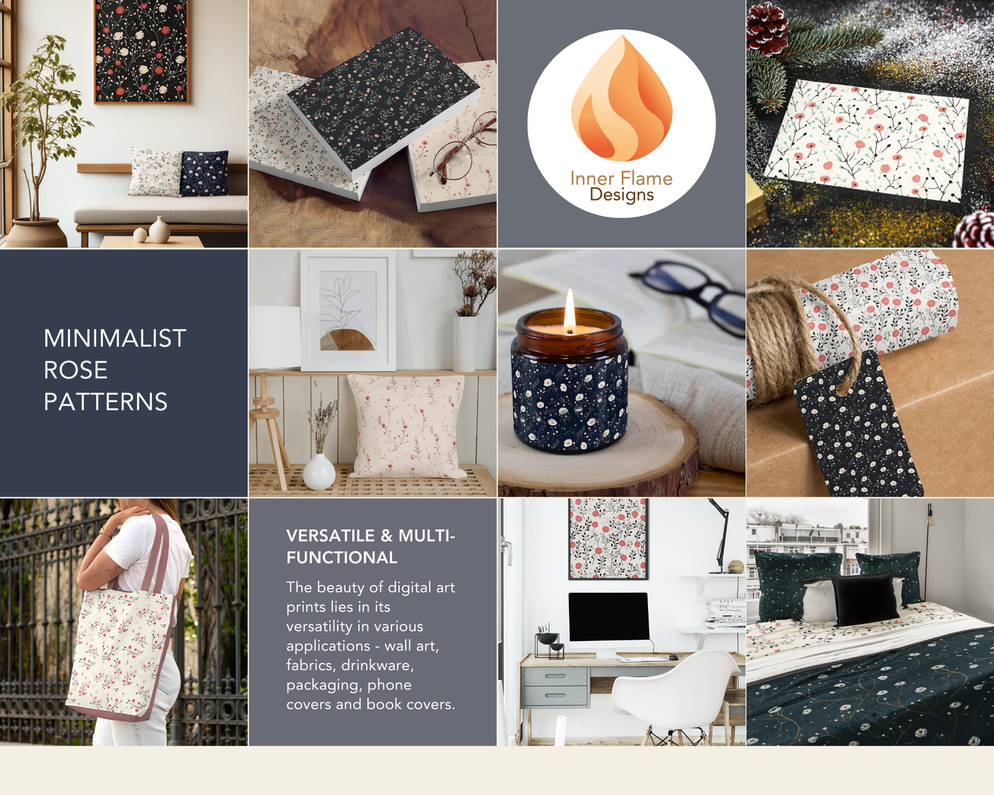 Minimalist Rose Floral Surface Patterns | Seamless Patterns for Wallpaper, Textiles, Packaging and Digital Designs