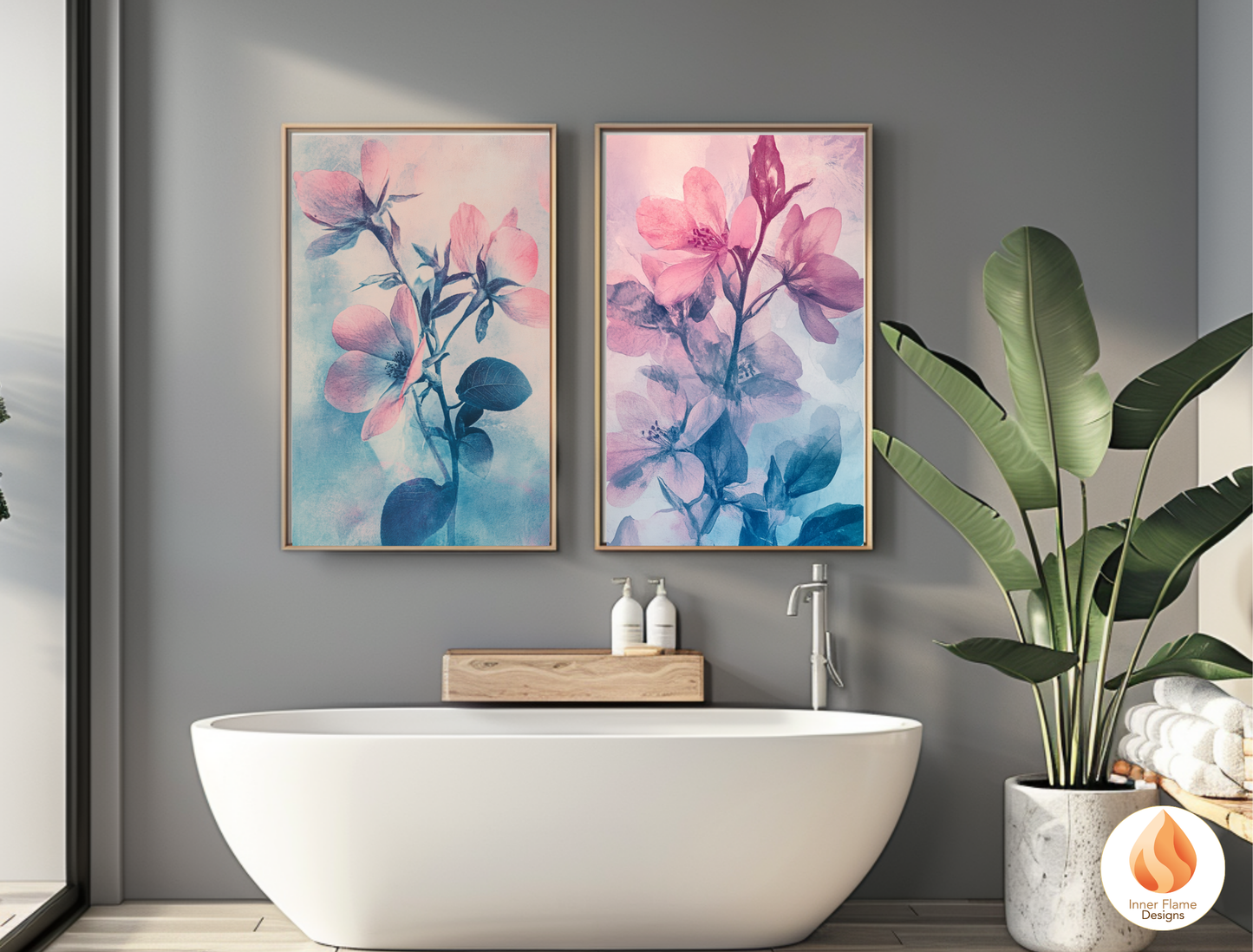 Romantic Flower Artwork for Modern Home Design | Triptych Artwork