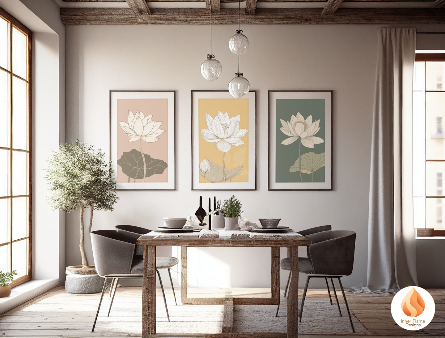 Subtle Japandi Art for Modern Home Design | Triptych Artwork (Series 2)