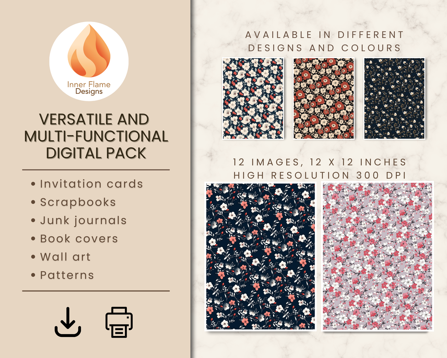 Japandi Rose Floral Surface Patterns | Seamless Patterns for Wallpaper, Textiles, Packaging and Digital Designs