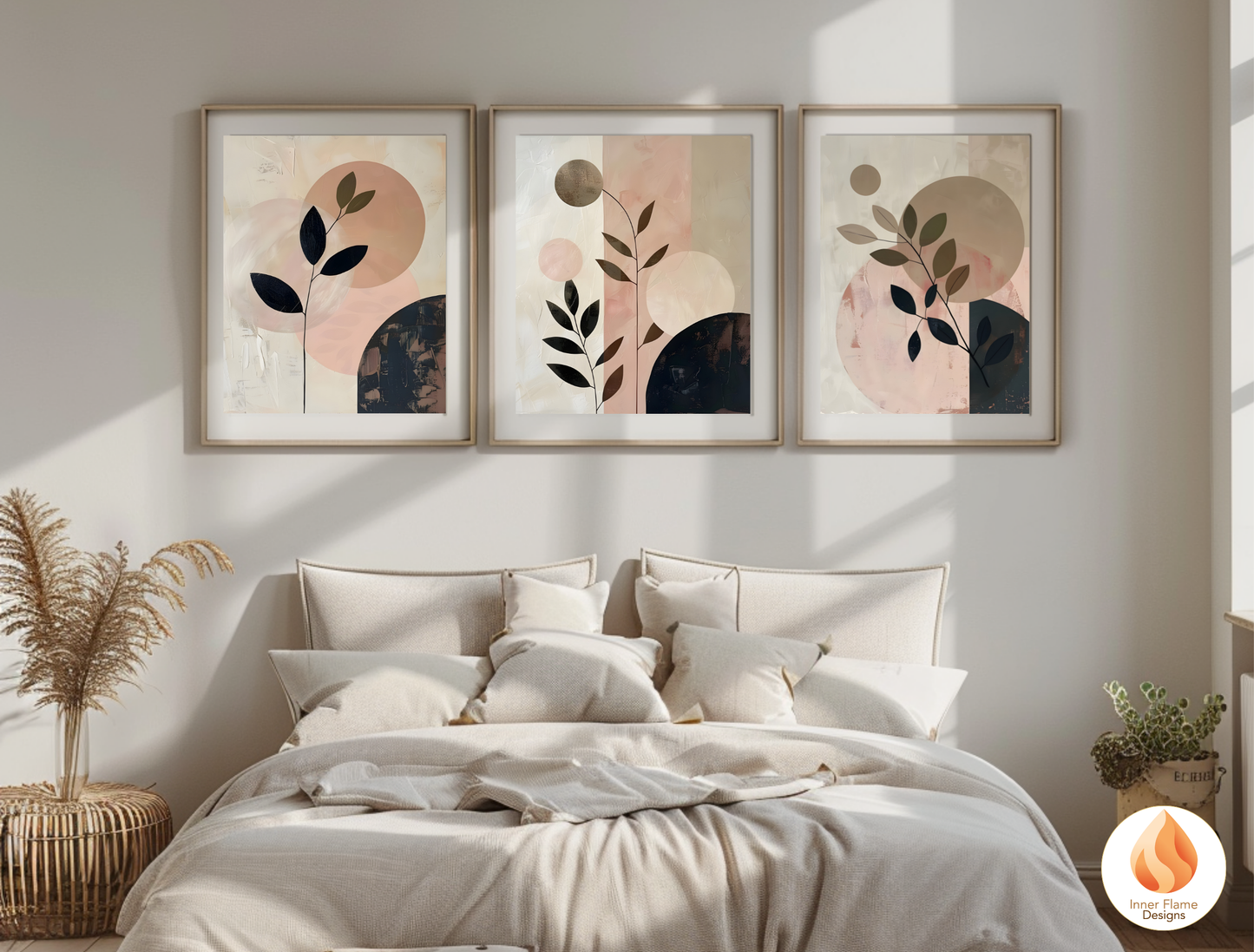 Charming Japandi Art for Modern Home Design | Triptych Artwork (Series 3)