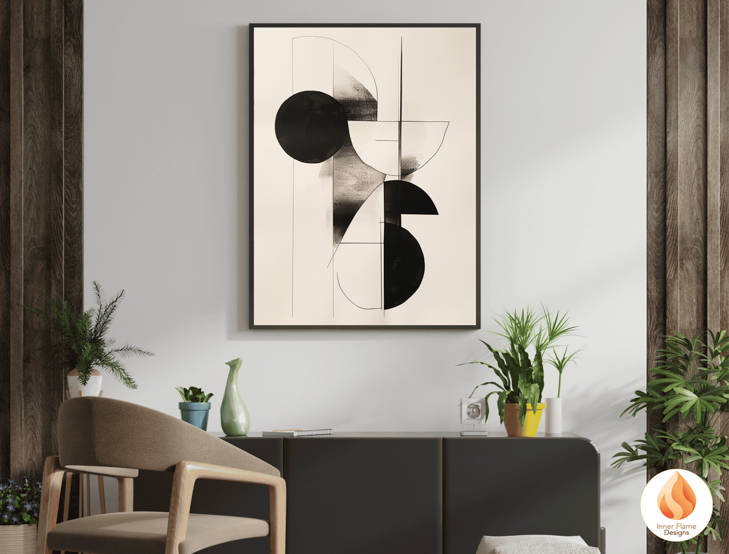 Monochromatic Geometric Artwork for Modern Home Design | Triptych Artwork