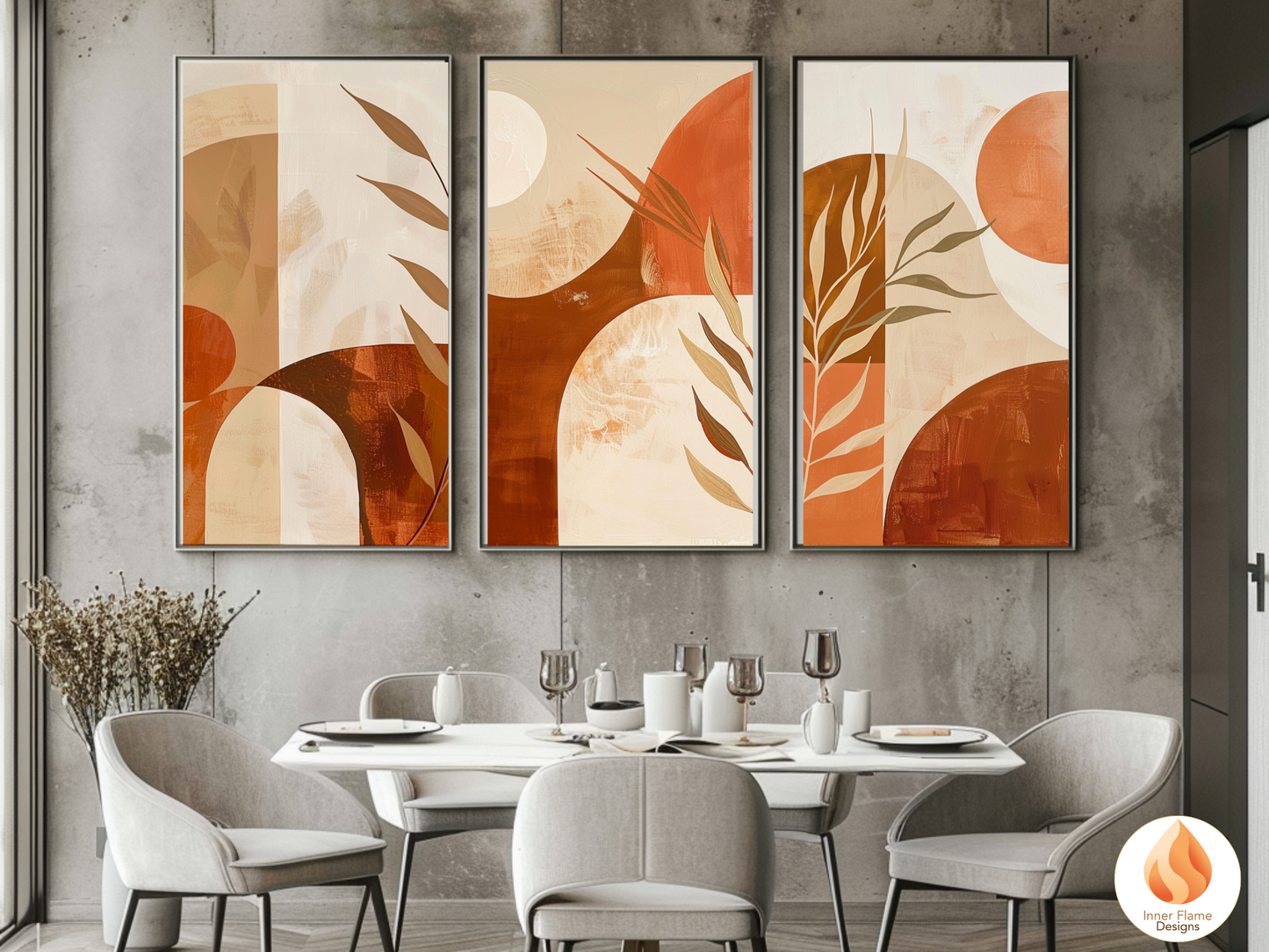 Terracotta Boho Wall Art Décor for Modern Home Design | Triptych Artwork