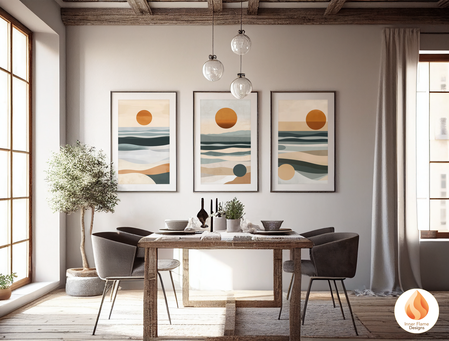 Serene Japandi Art for Modern Home Design | Triptych Artwork