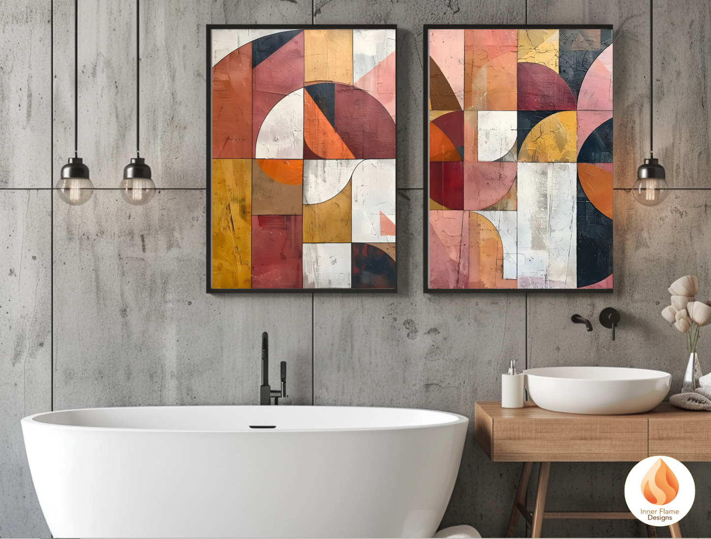 Bold Geometric Artwork for Modern Home Design | Triptych Artwork