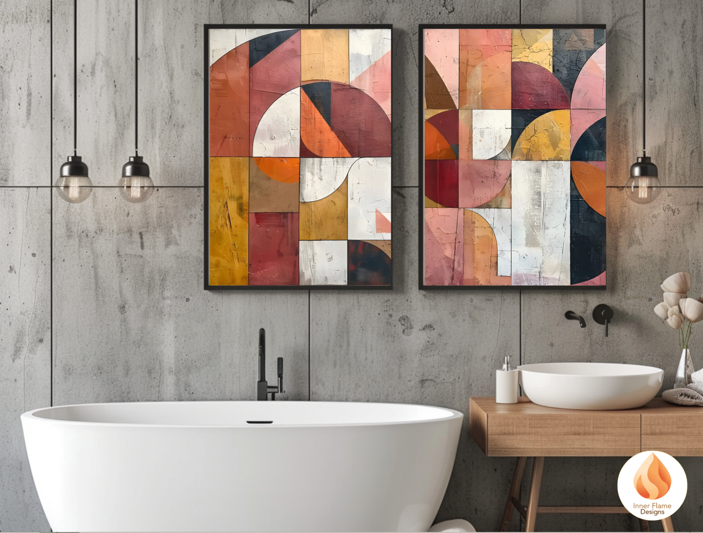 Bold Geometric Artwork for Modern Home Design | Triptych Artwork